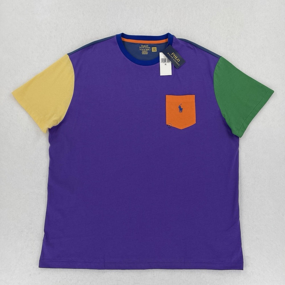 Polo Ralph Lauren Shirt Mens XL Multicolor Colorblock Pocket Tee Classic Fit